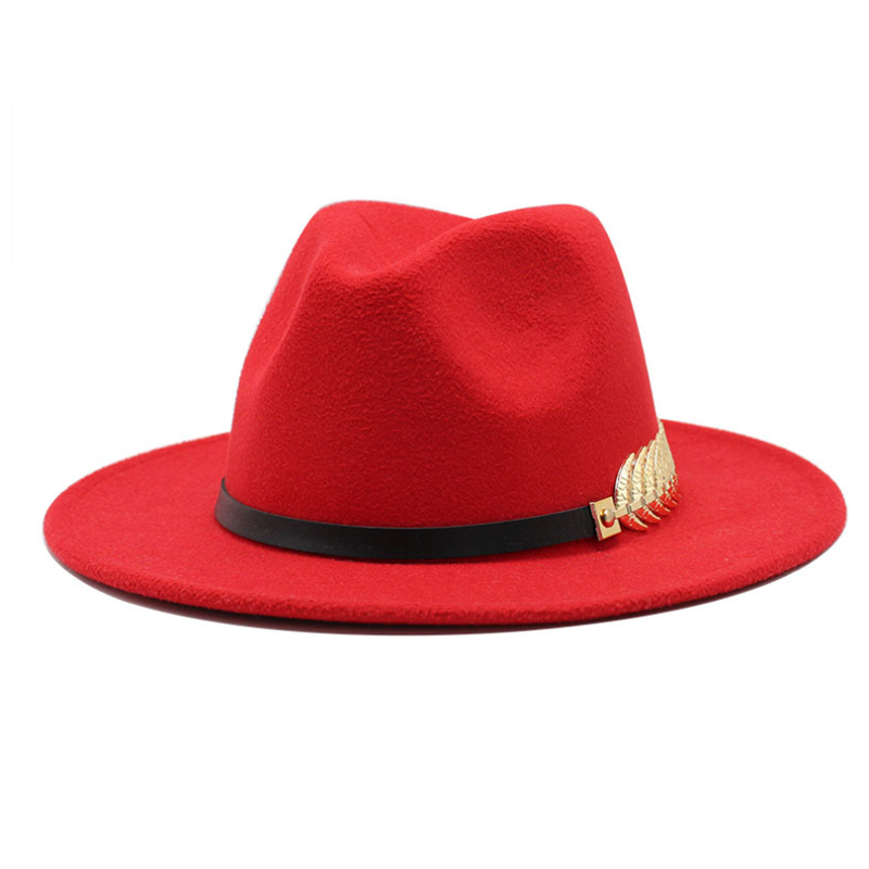 Mænd kvinder bred rand uldfilt fedora panama hat med bæltespænde jazz trilby cap fest formel top hat: 4
