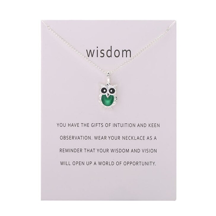 Color Glaze Wisdom Owl Pendant Necklace Jewelry For Women Girl: SILVER GREEN