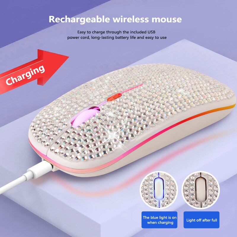 Wireless Bluetooth Silent Mouse 2.4G VML-10 USB Rechargeable RGB Colorful Lights Diamond Shiny Office Mouses Mini USB Receiver