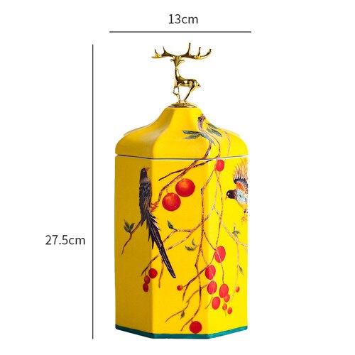 Kleur Bloem Gouden Vogel Herten Snoeppot Keramische Opslag Fles Huishouden Moer Thee Tin Vochtbestendige Opbergdoos Porselein ambachten: YELLOW