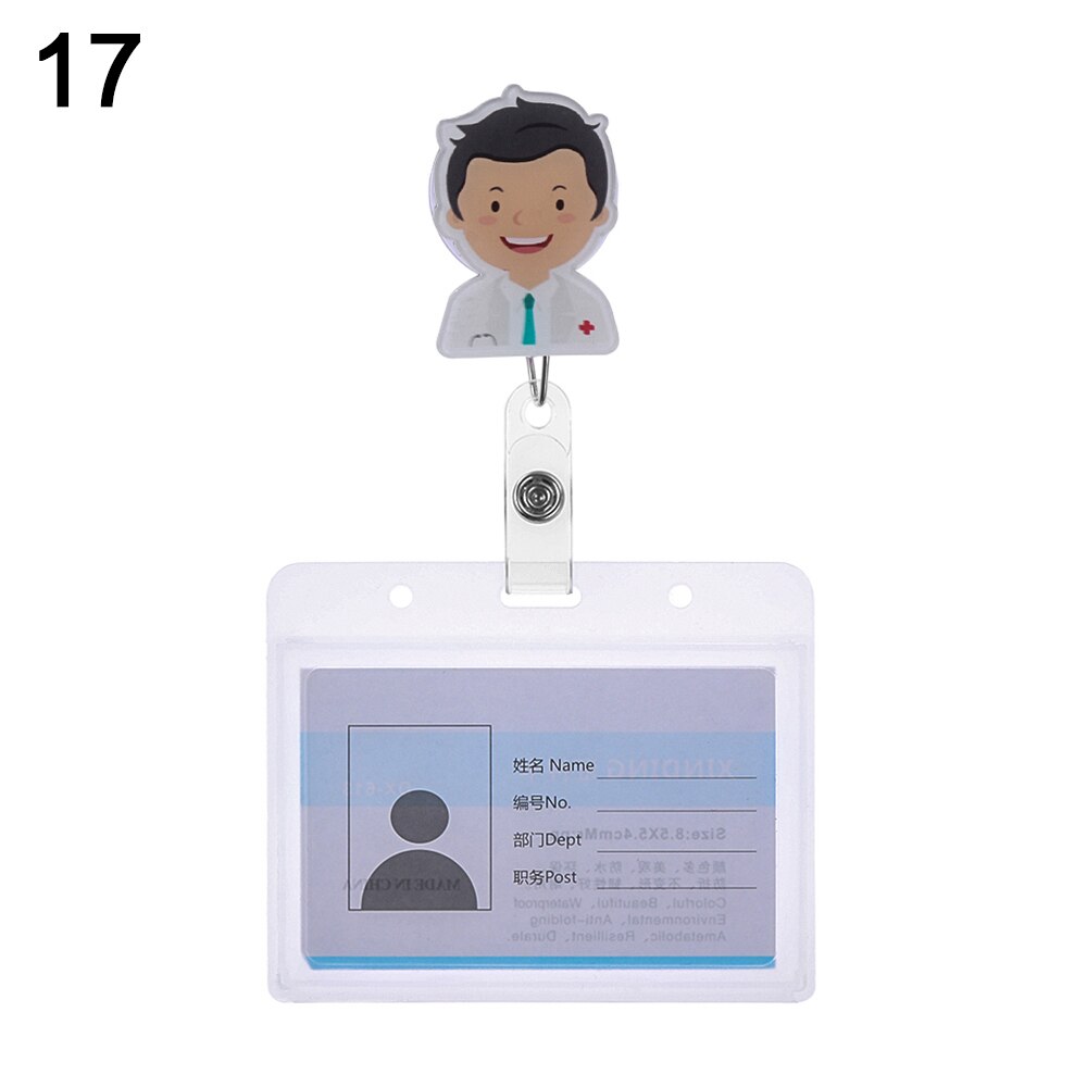 1Set Nette Cartoon Business Arbeit Karte Name Tags Krankenschwester Arzt ID Abzeichen Halter mit Versenkbare Reel Versenkbare Metall Clip: 17