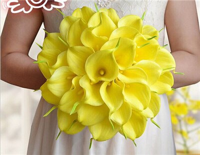 Beautiful White Yellow Calla Lily Wedding Bouquet Brides Bridesmaid artificial flower buque de noiva bouquet wedding bouquet: Yellow