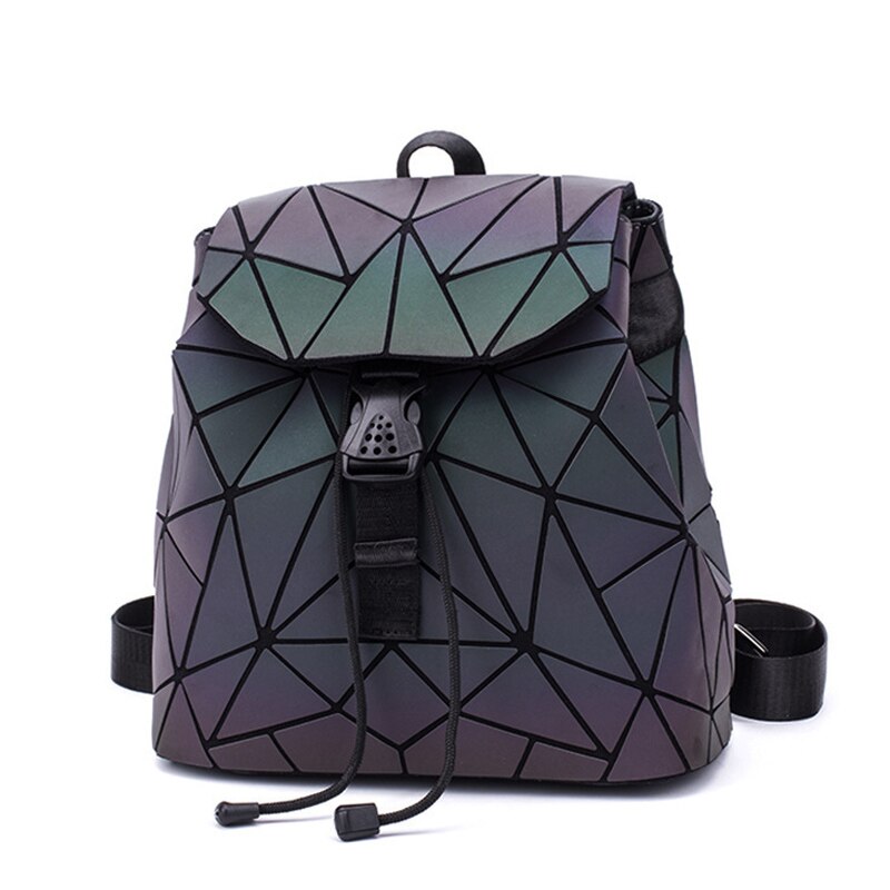 Women Backpack Feminine Geometric Sequin Female Backpacks For Teenage Girls Bagpack Drawstring Bag Holographic Luminous Backpack: Small B