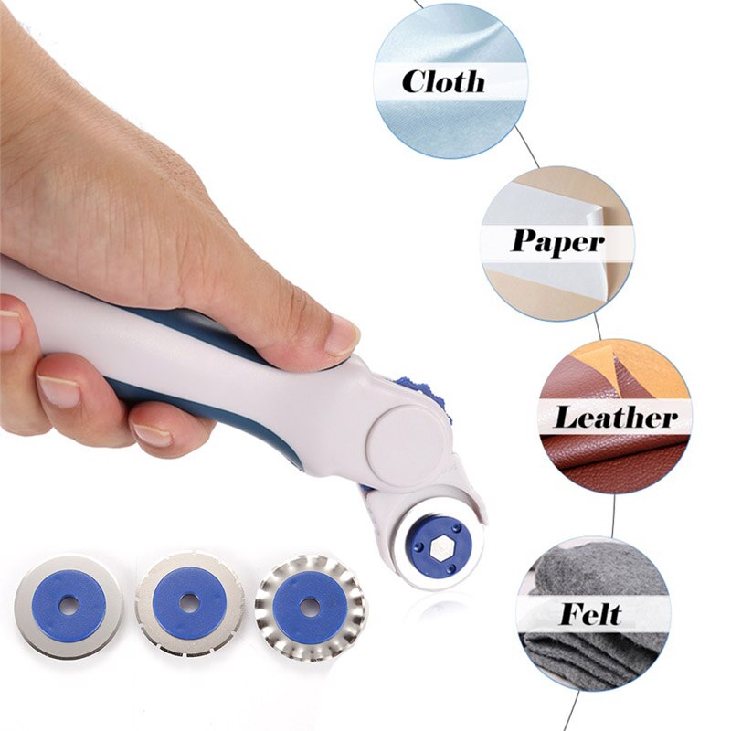 3 in 1 Handheld Rotary Circle Cutter Circular Blades 28mm Paper Cutter Leather Fabric Cutting Tool For Straight Dotted Wave Line