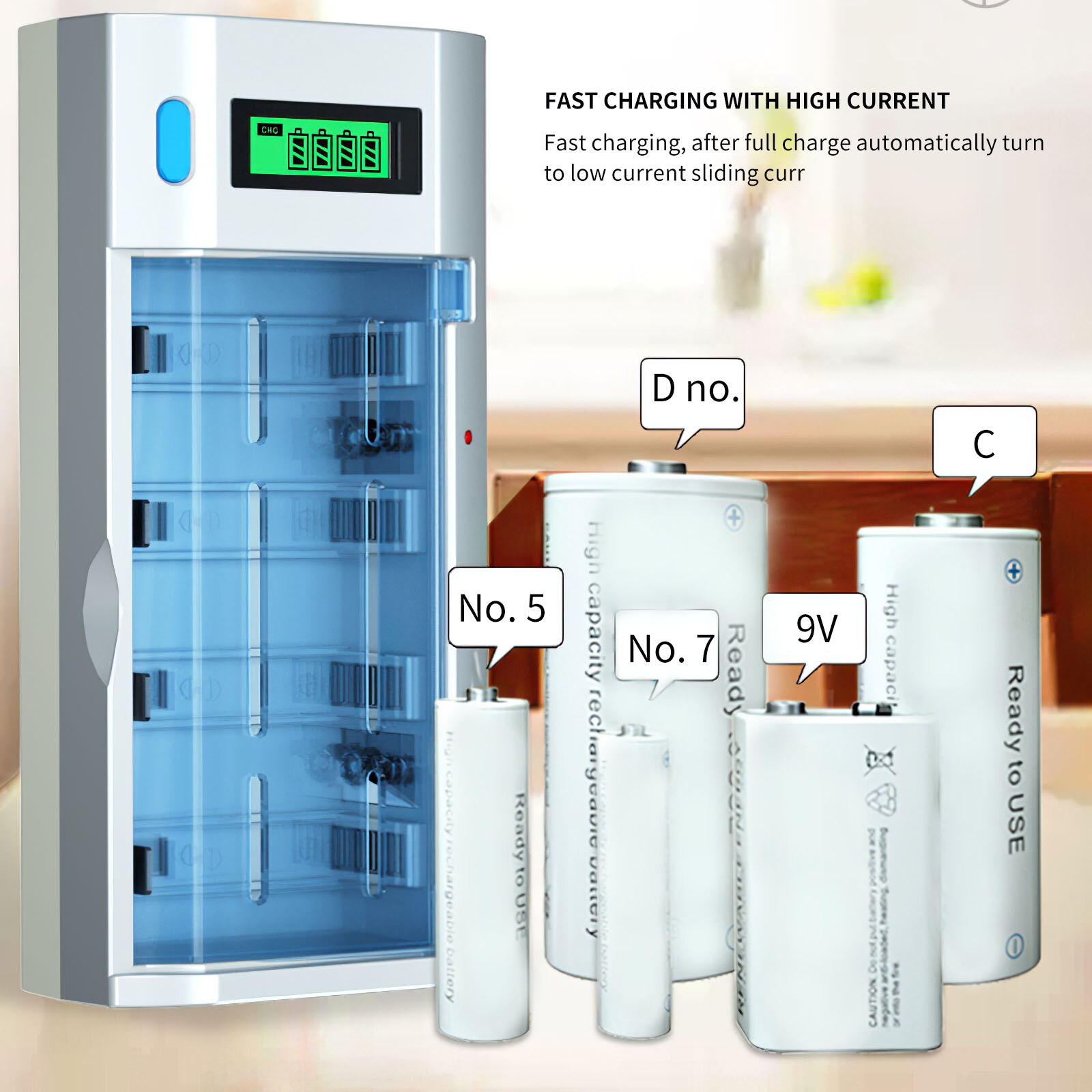 Portable Intelligent Battery Quick Charging Charger with Digital Screen Lithium Battery Charger Dock Station Cradle EU/UK