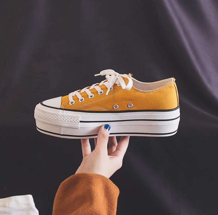 Verano de las mujeres de la Zapatos casuales zapatos de mujer Color caramelo zapatos de plataforma de lona Lisa zapatillas de mujer de fondo grueso zapatos vulcanizados: Amarillo / 39
