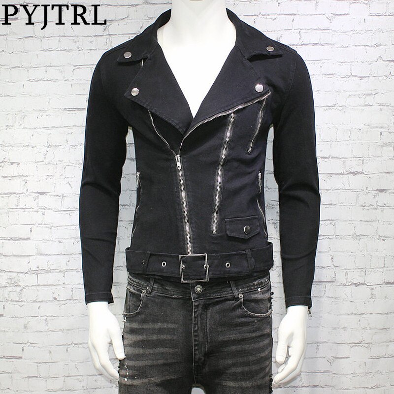 PYJTRL Men's Slim Denim Zipper Biker Jacket