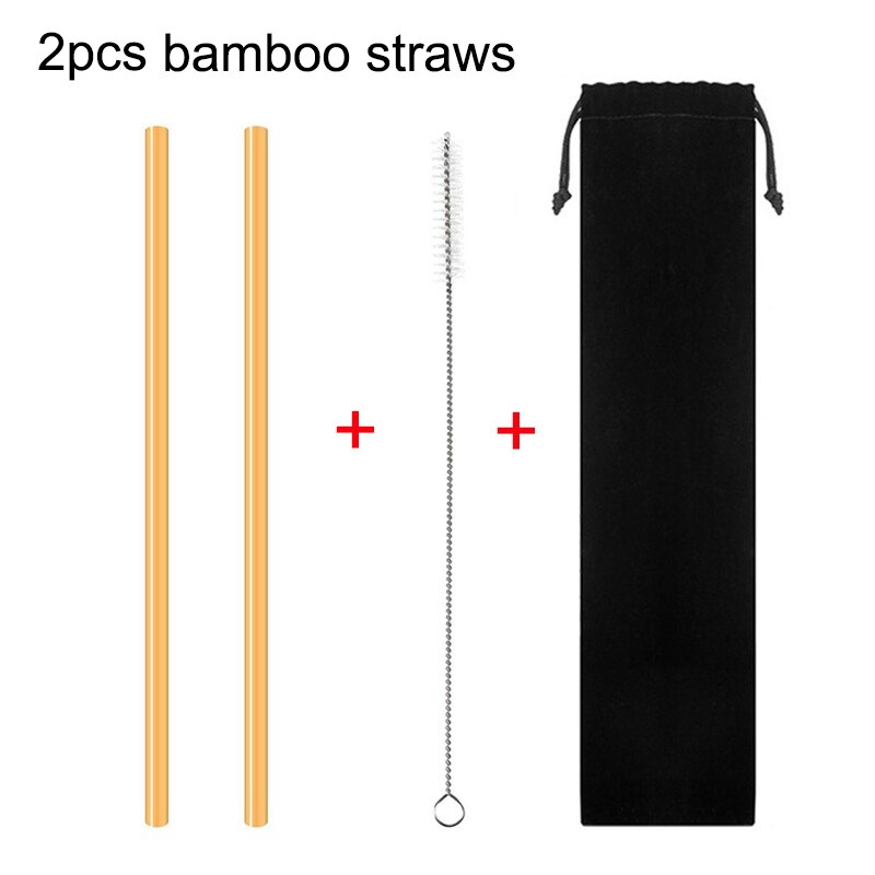 UPORS 2-6 unids/set de bambú orgánico pajitas 23cm pajitas reutilizables para beber con cepillo y bolsa de bambú Natural paja para boda Bar: 2Pcs