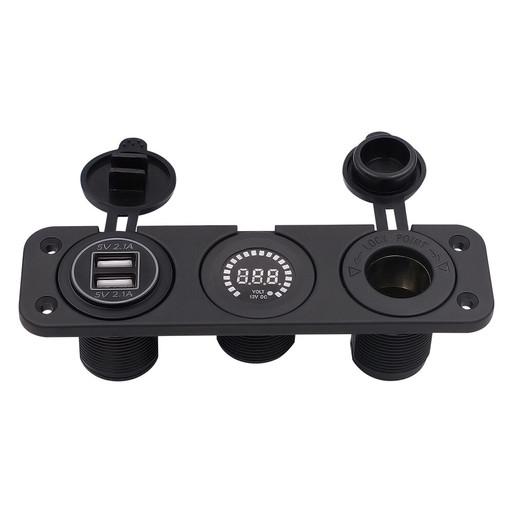 Auto Ladegerät Motorrad Stecker Dual USB Adapter + 12V/24V Zigarette Leichter Buchse Blau LED + Digital Voltmeter CY675-CN