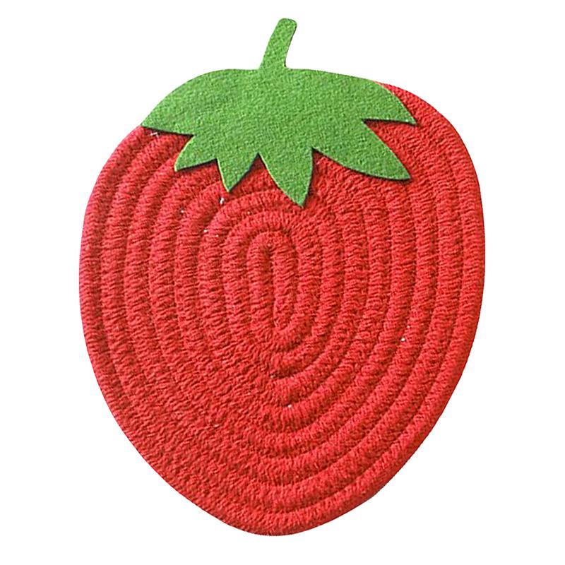 1pc Strawberry Shape Cup Bowl Mat Heat-resistant Place Mat Woven Cotton Coaster: Red