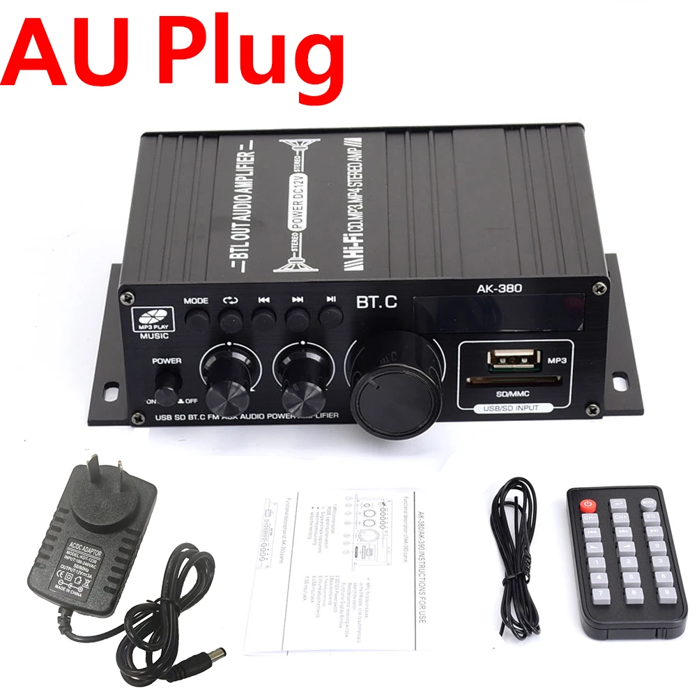 Sound Verstärker Kanal 2,0 HIFI Bluetooth 5 Verstärker Hause Digital Audio Verstärker 40 W + 40 W Musik Player AK380 für Auto MP3 Bass Trebl: Rot