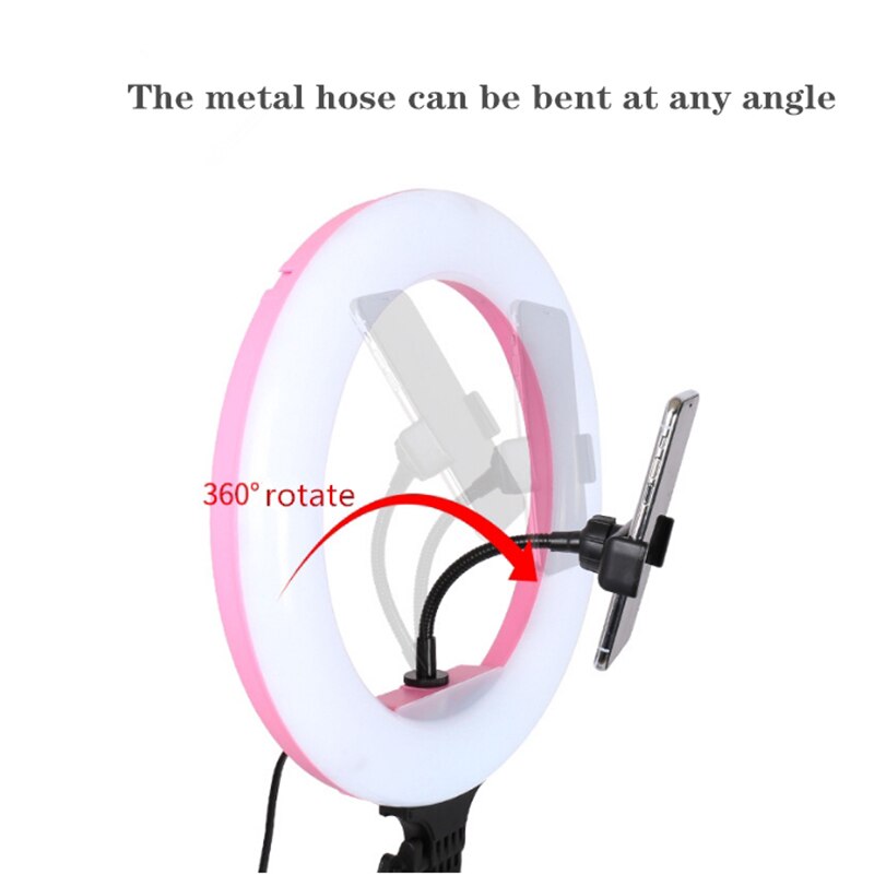 32cm Camera Studio Ring Light Video LED 3500-5600K Beauty Ring Light Photography Dimmable Ring Lights For Selfie Live Show: pink no tripod