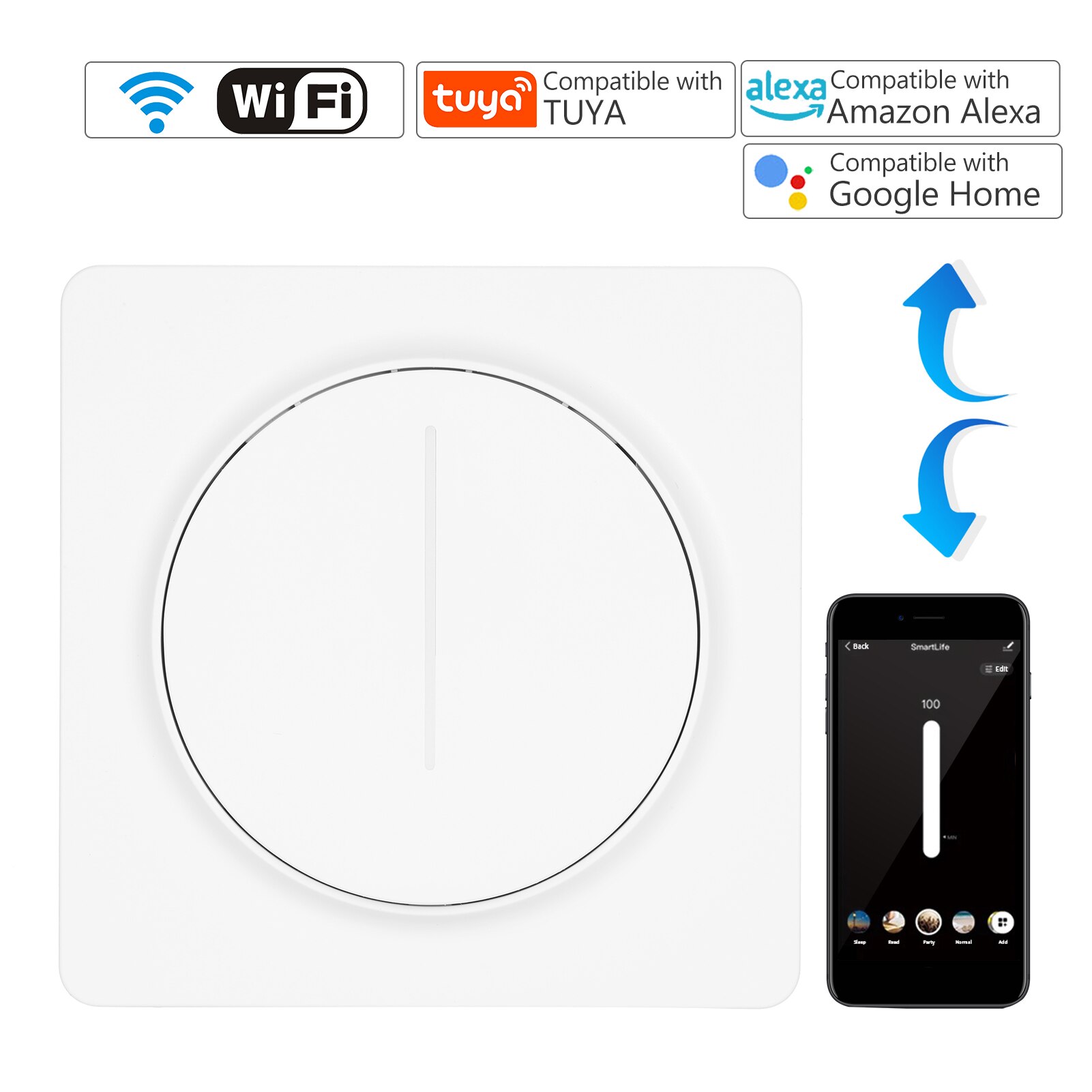 WiFi Light Switch Compatible with Alexa Google Home Remote Control Single-Pole Neutral Wire Tuya Stepless Control Dimmer Switch: WiFi Light Switch