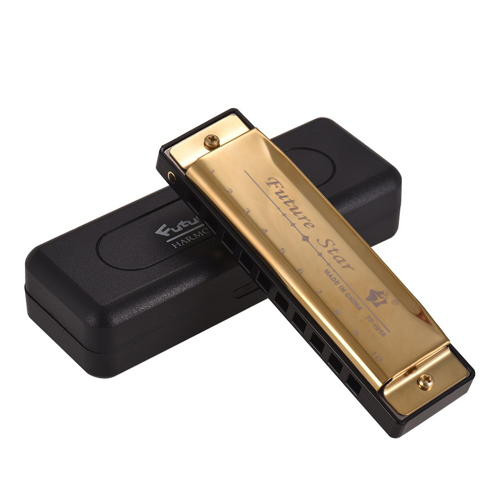 Sleutel Van C Diatonische Harmonica Mouthorgan Met Abs Riet Spiegel Oppervlak 10 Holes Blues Harmonica Voor Beginners 4 Kleuren: Goud