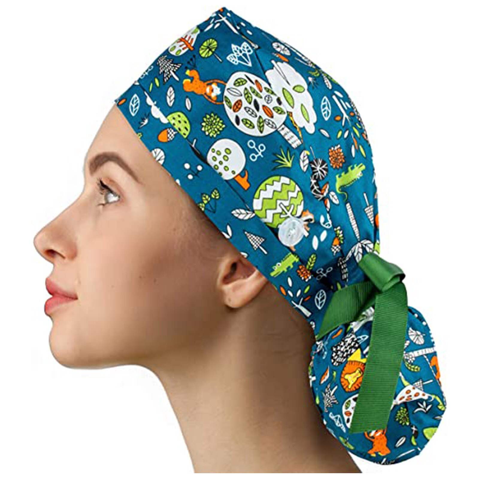 Vrouwen Lang Haar Werken Caps Met Knoppen Voor Masker Verstelbare Katoen Lint Stropdas Hoed Met Zweetband Scrub Cap Gorro Enfermera a2