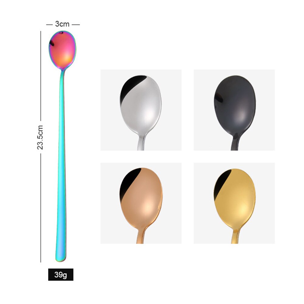 Nueva cuchara de mezcla de acero inoxidable colorido espejo Luz de mango largo té café cucharas lindo Bar cucharas comedor accesorios de cocina