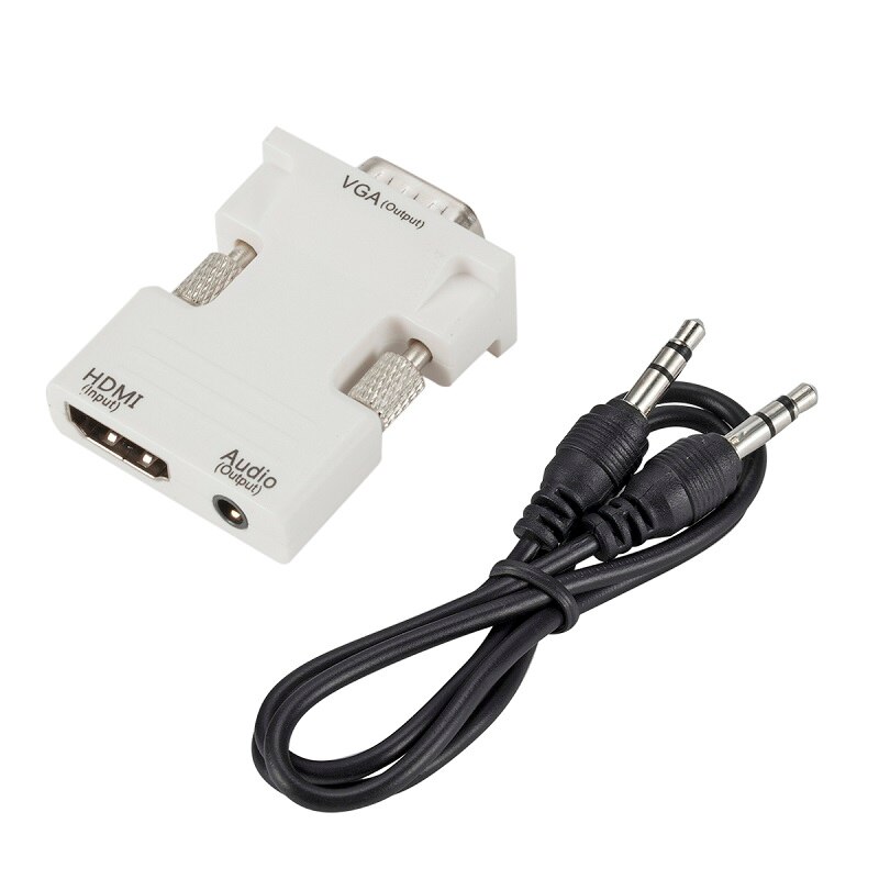 Inioiczmt Hdmi Female Naar Vga Male Converter 3.5Mm Audio Kabel Adapter 1080P Fhd Video-uitgang Voor Pc Laptop tv Monitor Projector: white