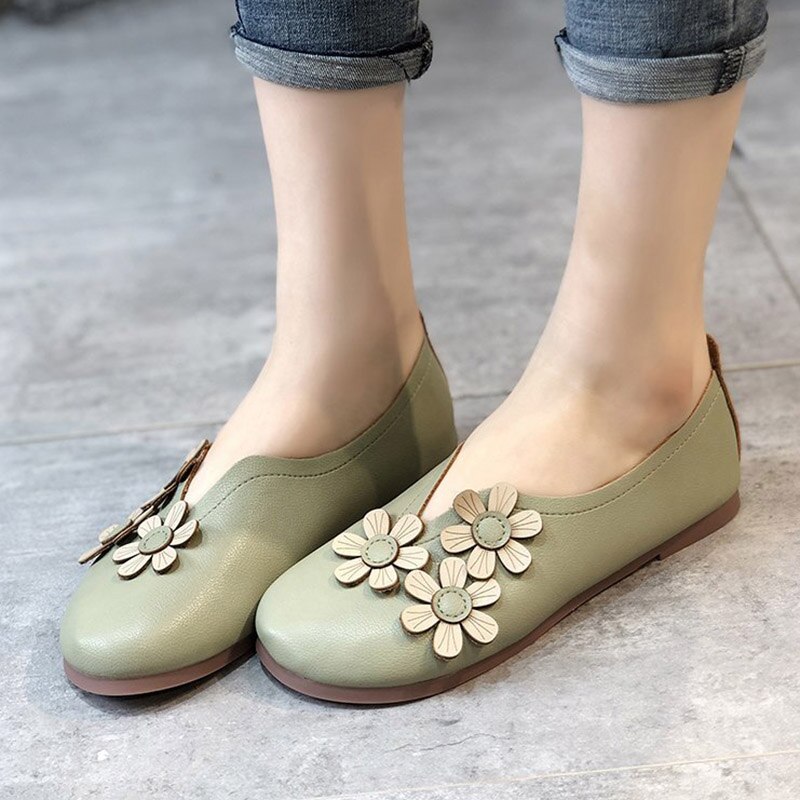 Lente Herfst Vrouwen Flats Bloem Slip Op Platte Schoenen Vrouw Bloemen Loafers Vrouwelijke Bootschoenen Oma Schoen Zapatos Mujer 8260N