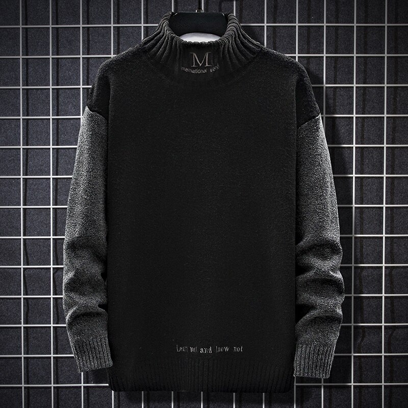 Huncher herre sweater mandlig rullekrave herre efterår afslappet højhalset pullover herre sweatere sweatere sort sweater til herrer: Sort sweater herre / Asiatisk-xl