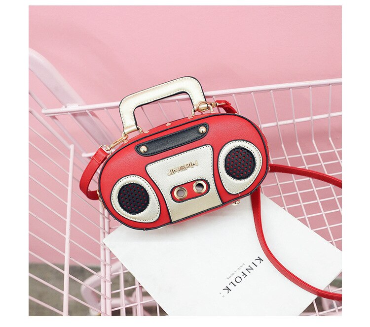 Sjov personlighed retro radio håndtaske dame afslappet totes skuldertaske kvindelig crossbody mini messenger crossbody: Rød