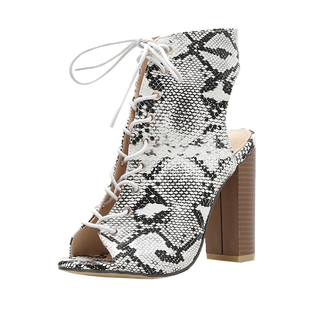 Summer Women's Sandals Snakeskin Strap High Heels Peep Toe Shoes Shallow Mature sandalias Ladies Boots Casual Shoes: 37