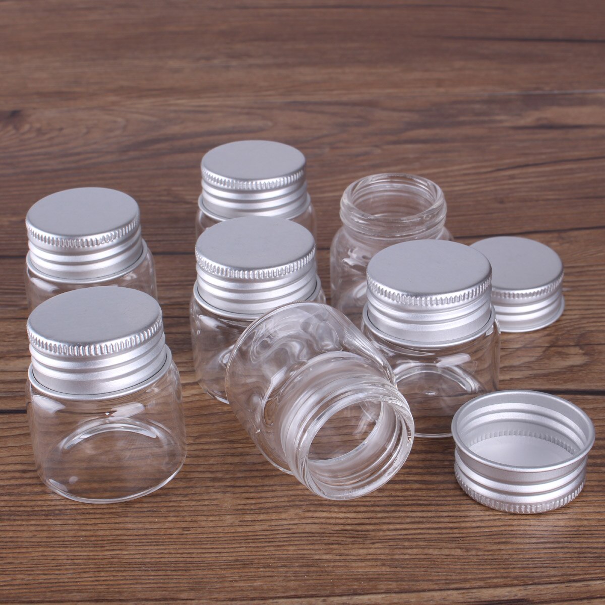 15pcs 20ml-150ml Glass Bottles with Aluminum Lids Diameter 37mm Candy Jars Pill Container 9 Sizes U-pick