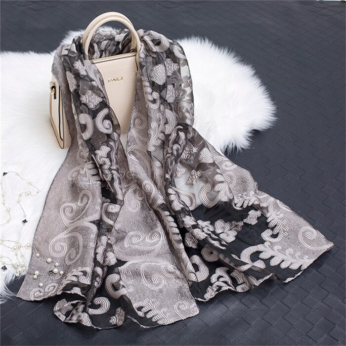 die Seide schal frauen sommer brise leichte schier schals und wickelt bandana Strand Organza Blick spitze hohl schals fo damen
