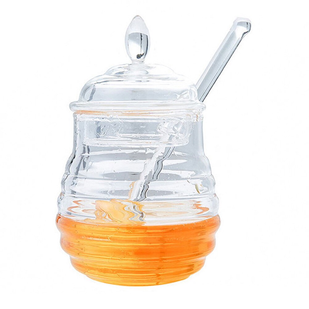 Honey Pot Clear Jar with Dipper Lid Beehive Style for Home Kitchen P7Ding: B