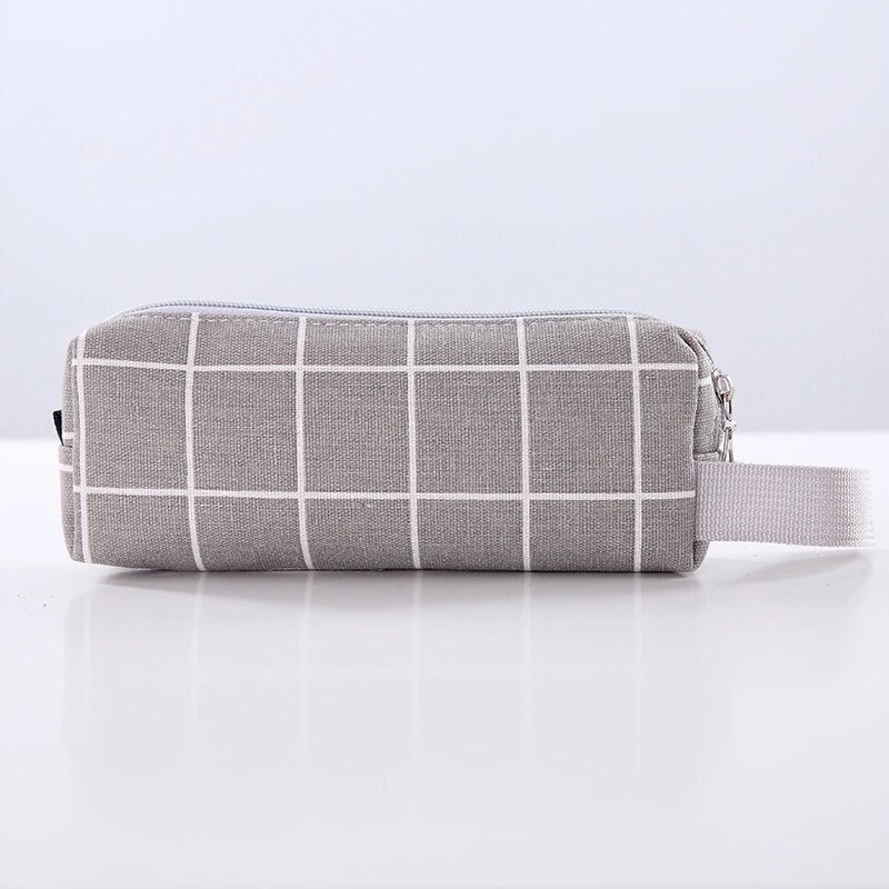Estojo de lona quadriculado preto, estojo de lápis de abacate em formato de cacto, bolsa para lápis para meninos e meninas, caixa de lápis de papelaria para escola: Gray grid