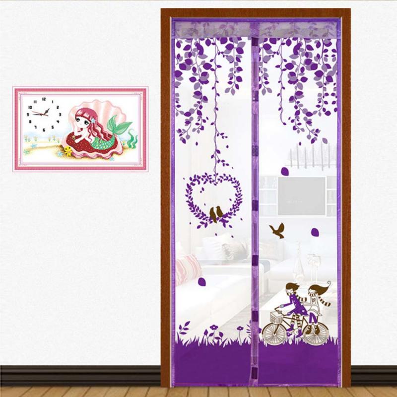 Strong Magnetic Door Curtain Anti-Mosquito Insect-Proof Automatic Closing Invisible Gauze For Kitchen Bedroom Door Mosquito Net: Purple / 100X210cm
