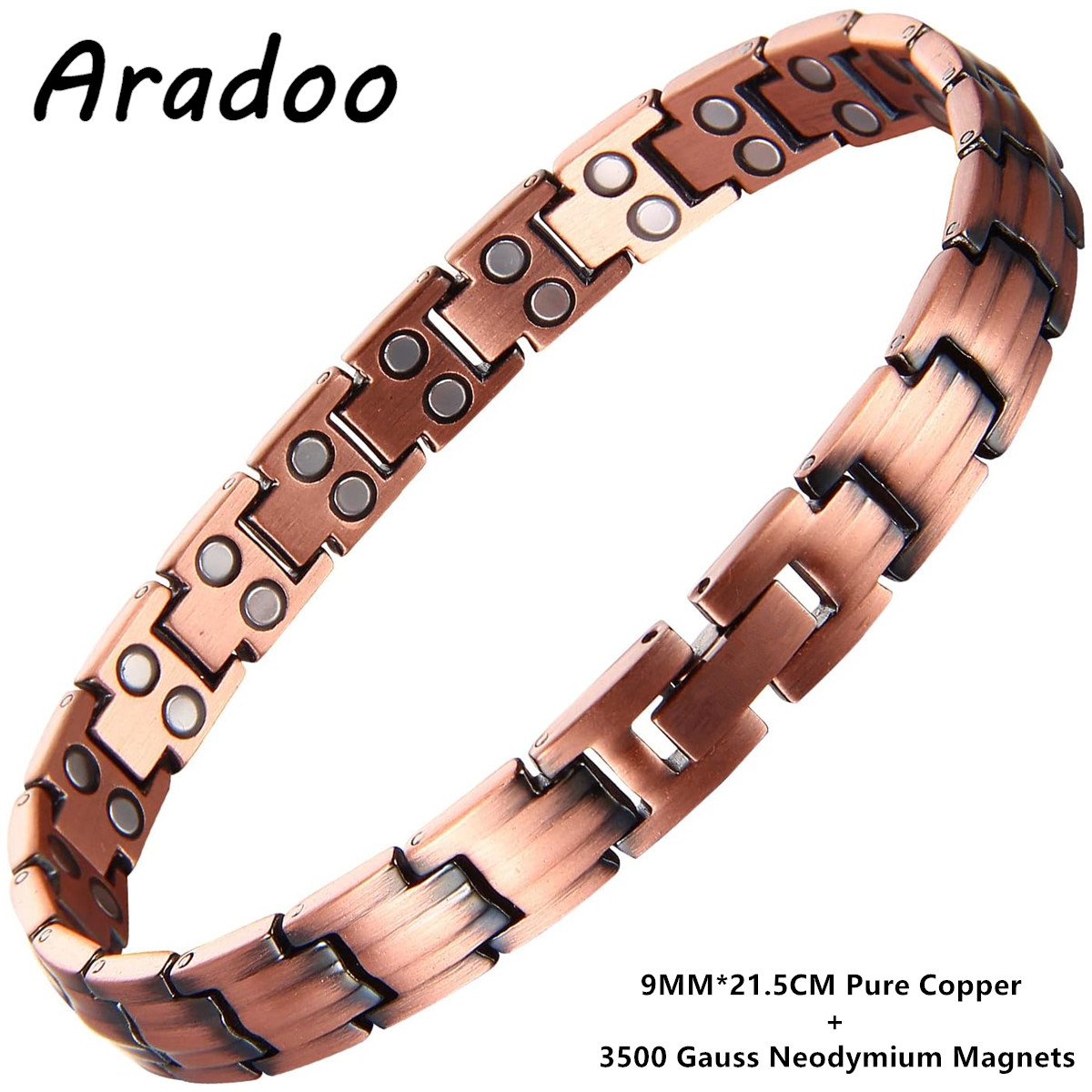ARADOO Preumium Zuiver Koper Armband voor Mannen Vrouwen Dubbele Rij Magnetische Therapie Polsband Sieraden: Hot Stamping