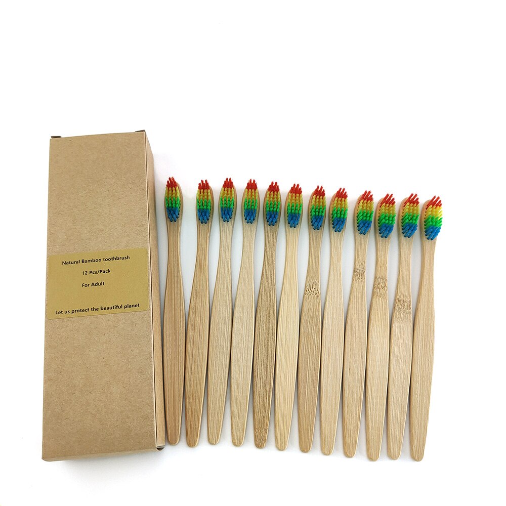 Brosse à dents en bambou , fibre souple, manche en bambou solide, , santé buccale, voyage, 12 pièces/paquet: 1200-G-1