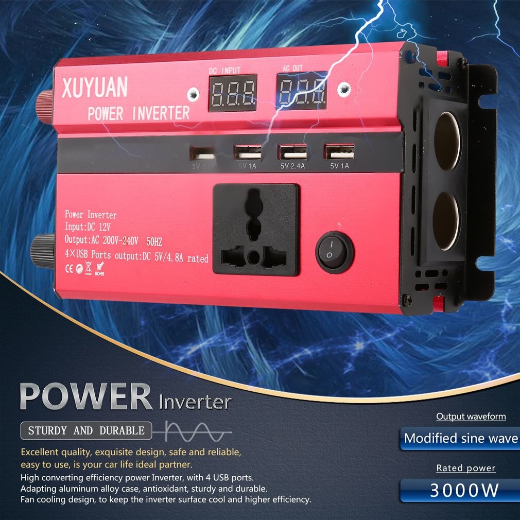 350W Solar Power Inverter DC 12V to AC 220V LED Display Car Sine Wave Converter for Household Appliances