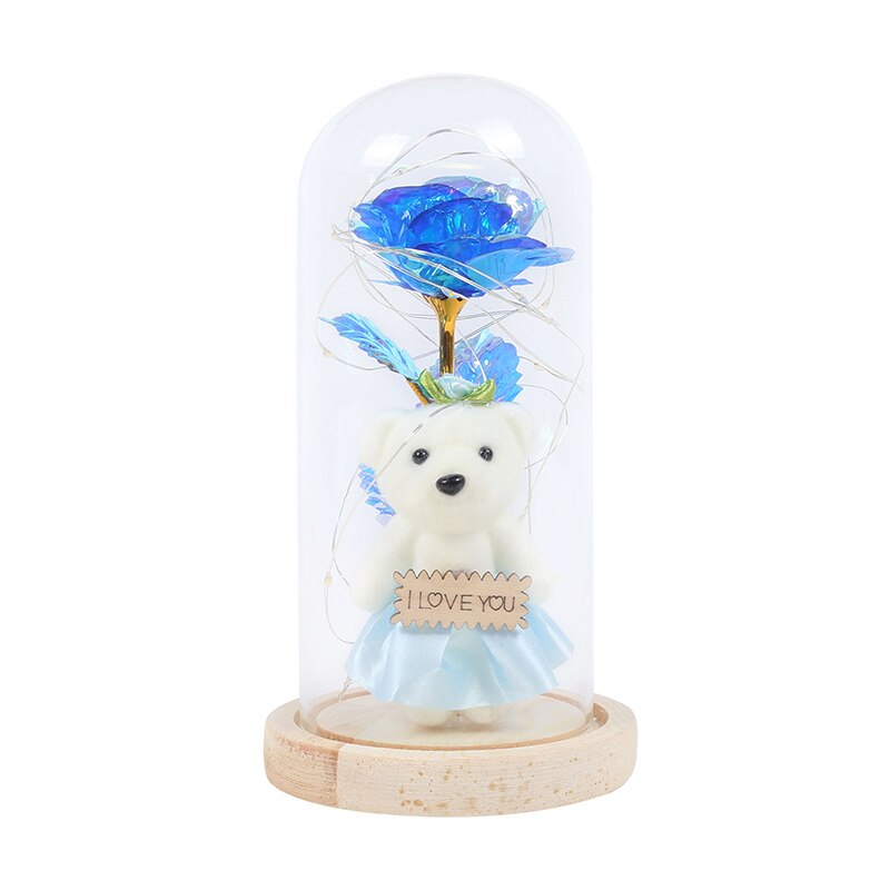 Galaxy Rose In Glass Dome With Lights Infinity Rose Flower Shines Valentine's day Best For Women Romantic: B