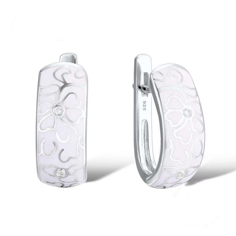 Sieraden Set Voor Vrouwen Emaille Witte Bloem Cz Ring Oorbellen Hanger Mode-sieraden: only earring
