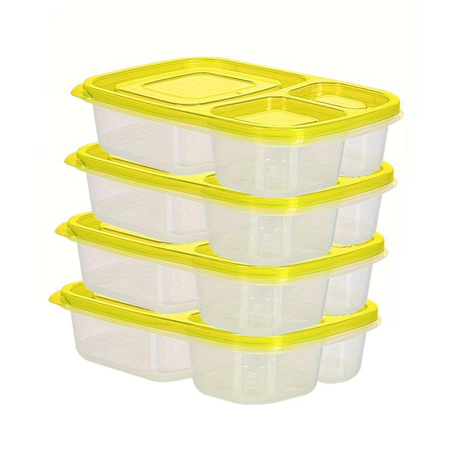 Fiambreras apilables originales, recipientes de comida reutilizables de 3 compartimentos para niños y adultos, fiambrera Bento para trabajo de comida, 4 Uds.: YELLOW