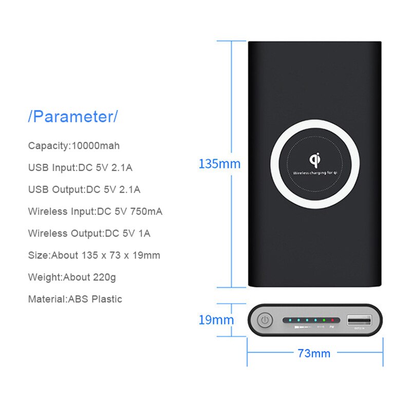 Banco de energía Universal de 10000mAh, cargador portátil inalámbrico qi, para iPhone 8P, Samsung S6, S7, S8