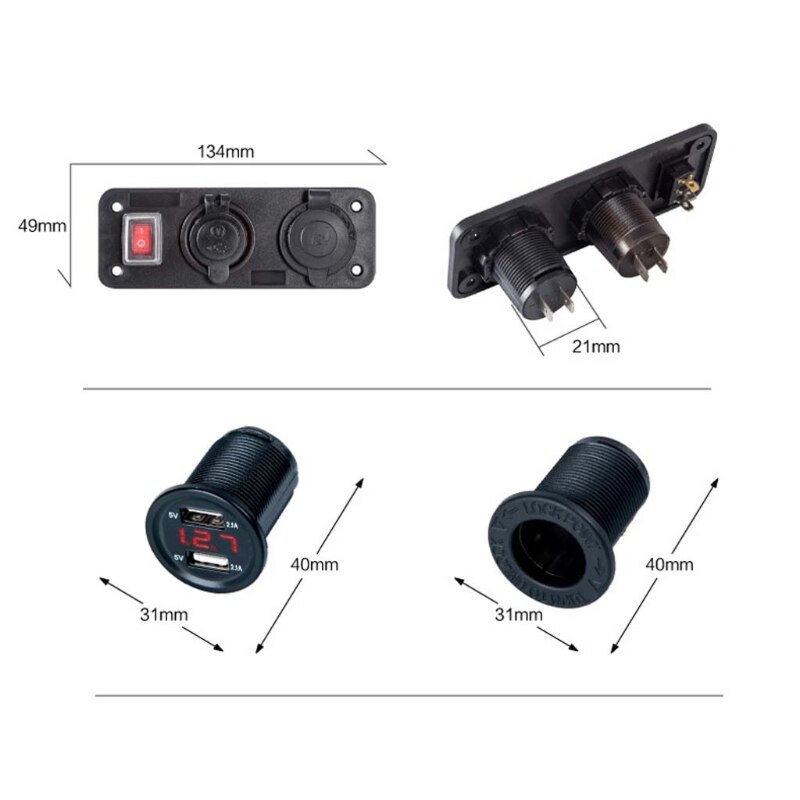 Auto Boot Truck 12V 24V 2 Usb Charger Voltmeter Schakelaar Sigarettenaansteker