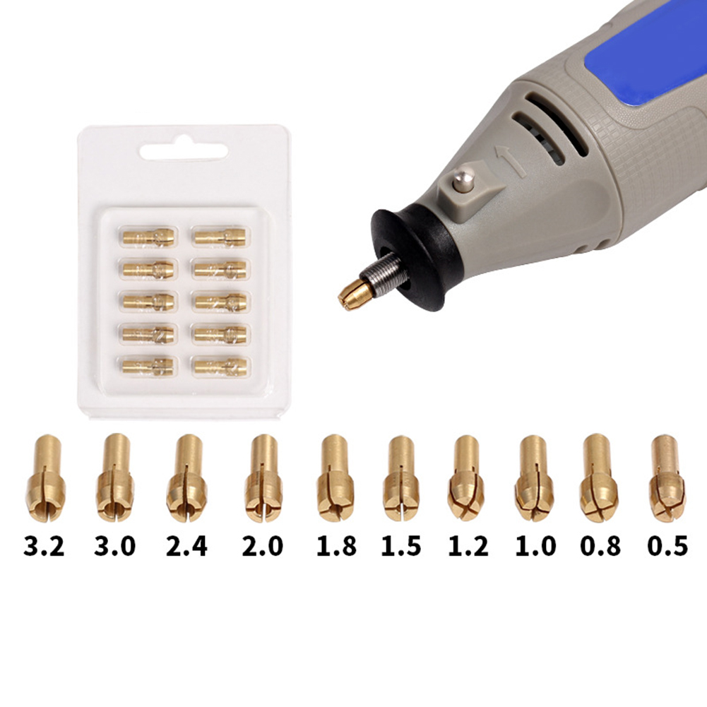 Brocas de taladro de 10 piezas, Mini Portabrocas de latón para herramienta rotativa Dremel, 4,3mm de diámetro, 0,5mm-3,2mm, accesorio eléctrico