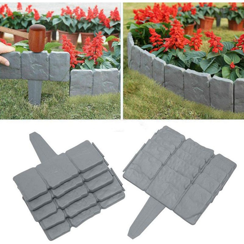 Valla de imitación de piedra para jardín, cerca de plástico PP plegable, empalme, jardín, césped, 10 piezas