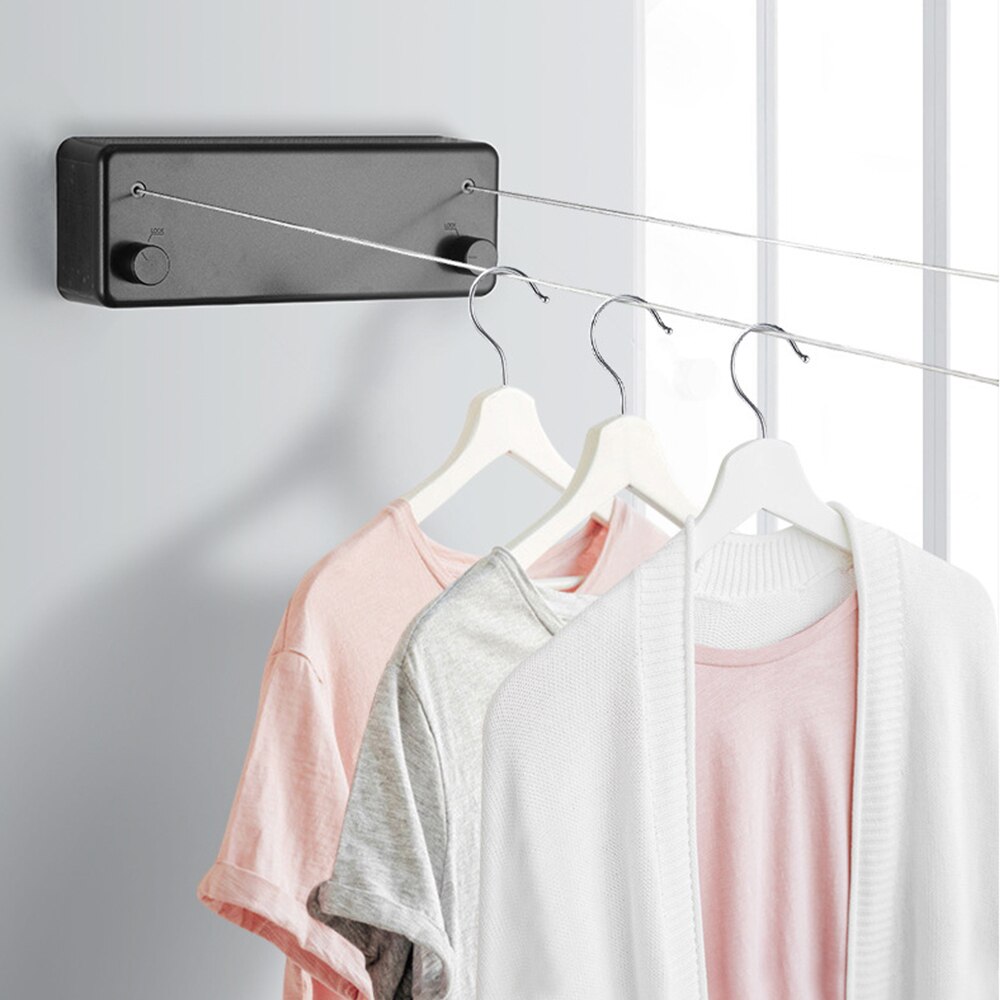Wall Mounted Retractable Clothesline Indoor Outdoor Clothes Drying Rack Stainless Steel Rope Simple Laundry Dryer Hanger
