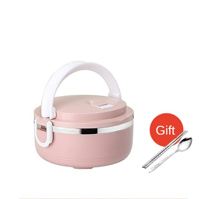 Microwave Stainless Steel Thermal Lunch Box Food Storage Box Travel Picnic Leakproof Lunch Box Students Adult Lunch Box: Pink 1 Layer