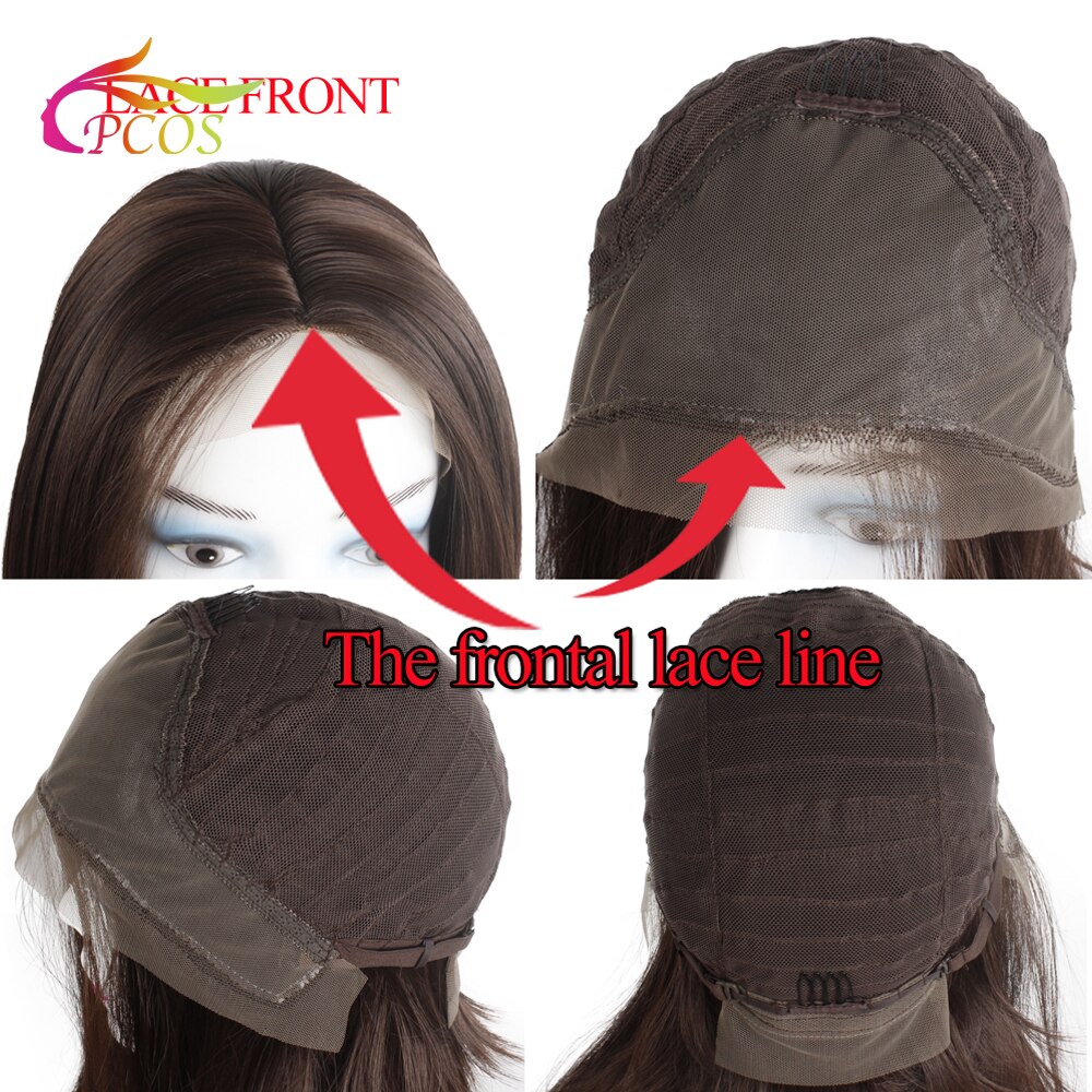 14"Short Female Bob Front Lace Synthetic Wigs Brown Middle-part Wig for Black White Women Frontal Lace Line Hair Wig