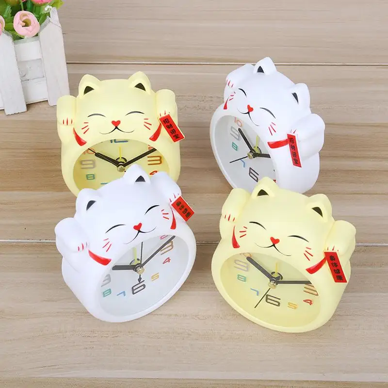 Reloj despertador de gato de la suerte, Mini decoración de mesa, plástico bonito para estudiantes
