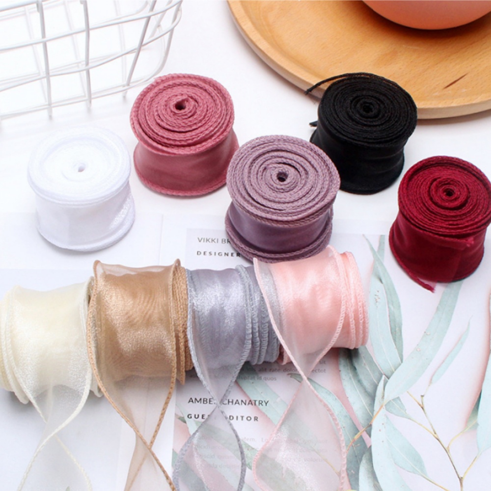 10Yards/Roll Chiffon Silk Ribbon Organza Satin For DIY Craft Wrapping Decoration Wedding Bouquets Wreath Sewing Supplies