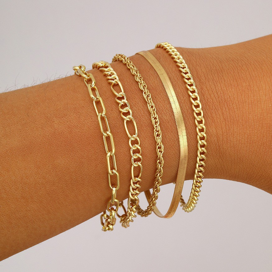 11 unids/set de pulseras de cadena giratoria bohemias para mujer, pulsera de eslabones cubanos ajustable de Color dorado Punk Vintage, de joyería de: PLATEADO