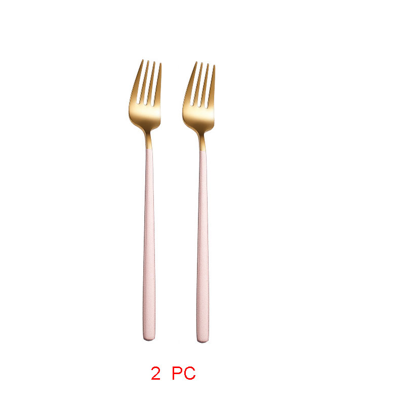 Cucharas doradas de acero inoxidable 304, Juego de 2 piezas de cubiertos dorados, cuchara de postre dorada única, cubertería Ettuce: Pink gold fork
