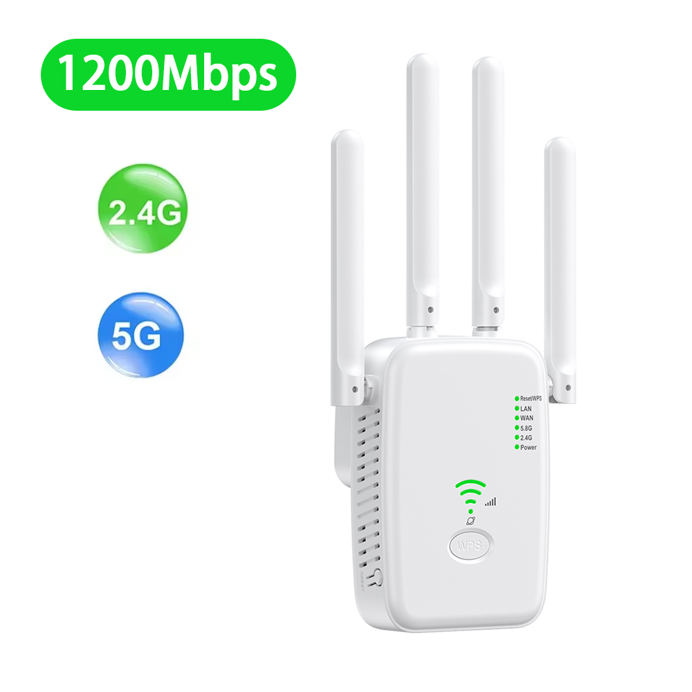 Bezprzewodowy wzmacniacz WiFi 1200Mbps/300Mbps, dwuzakresowy wzmacniacz sygnału WiFi 2.4G/5G, antena rozszerzająca WiFi, wzmacniacz sieciowy, router WPS: green / wtyczka UE
