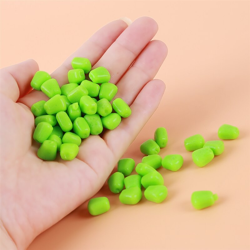 100 pièces/paquet appâts souples maïs avec odeur de maïs carpe leurres de pêche appâts flottants bionique maïs Grain pêche appât souple Silicone appât: green