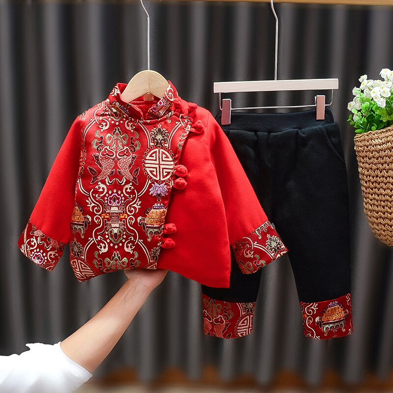 Jungen Traditionellen Chinesischen Stil Hanfu Tang Anzug Kinder Mädchen Qipao Cheongsam Kleid Neue Jahr Stickerei Tops Mäntel Orientalischen Kleidung